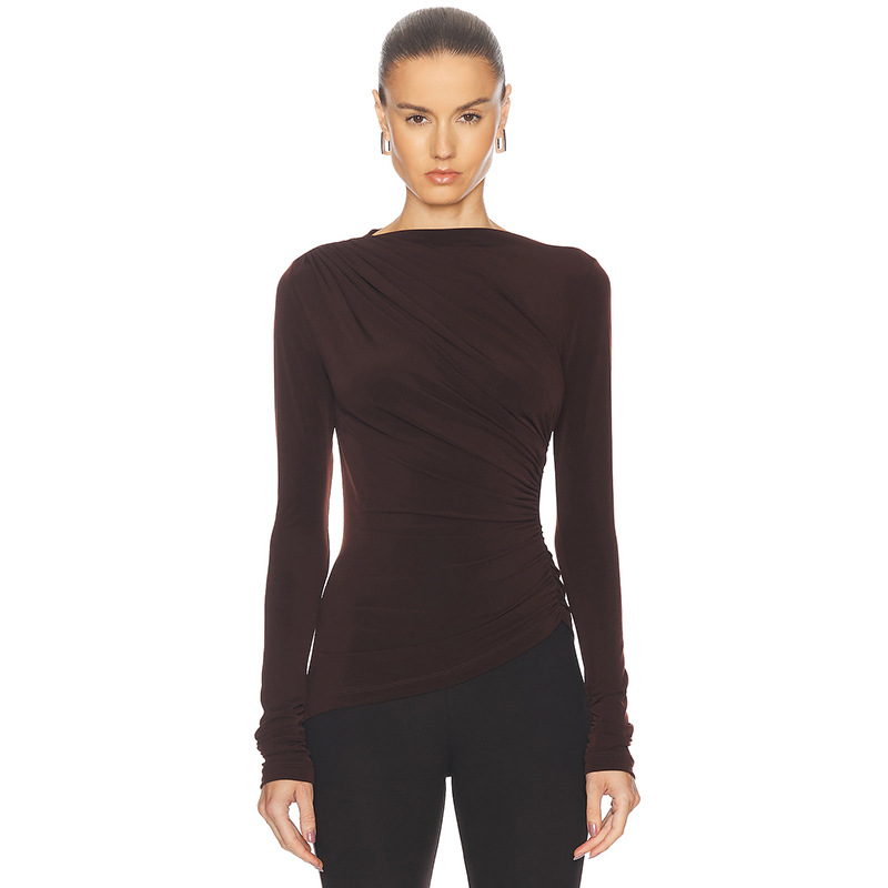 Test solid color long-sleeved slim pullover knitted top to show your figure and feminine